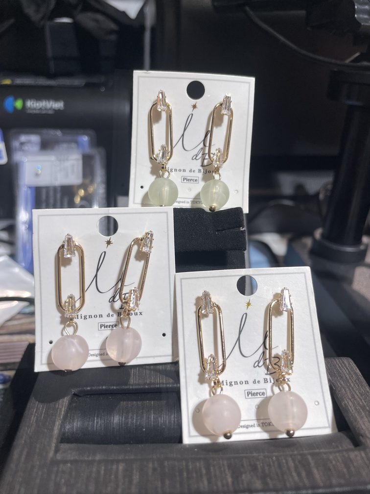 21. Bông tai mạ vàng phối đá hồng - KIM MT JEWELRY